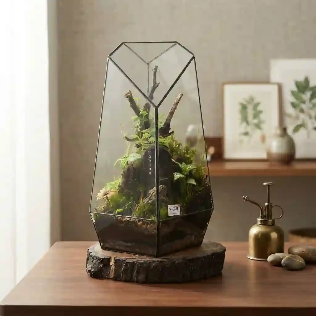Luxury Geometric Terrarium – Live Plants & Natural Moss